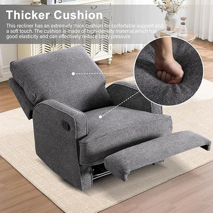 INZOY Manual Recliner with Thicker Backrest, Soft Fabric Manual Recliner with Overstuffed Cushion, Heavy Duty Reclining Sofa for Living Room Bedroom Apartment, Grey