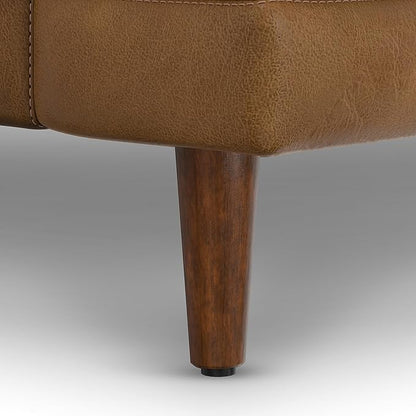 SIMPLIHOME Livingston 76-inch Wide Sofa in Caramel Brown Top Grain Genuine Leather, Handcrafted Mid-Century Modern Loveseat for Living Room, Compact 2-Seater with Feather-Wrapped Cushions