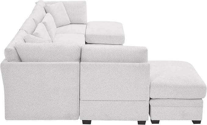 Christopher Knight Home Zery 7-Piece U-Shape Lounge Sofa Couch with Ottomans, Modern Modular Sectional Sofa Set with Pillow Back for Living Room, Chenille Upholstered Cloud Couch with Deep Seat,Beige