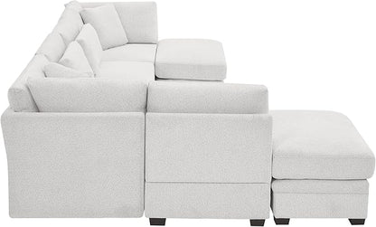 Christopher Knight Home Zery 7-Piece U-Shape Lounge Sofa Couch with Ottomans, Modern Modular Sectional Sofa Set with Pillow Back for Living Room, Chenille Upholstered Cloud Couch with Deep Seat,Beige