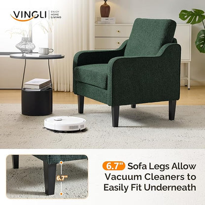 VINGLI Accent Chair for Living Room Chairs Reading Chair for Bedroom Chair Scooped Arm Chair Mid Century Modern Accent Chairs Upholstered Comfy Chair for Apartment, Waiting Room (1, Dark Green)