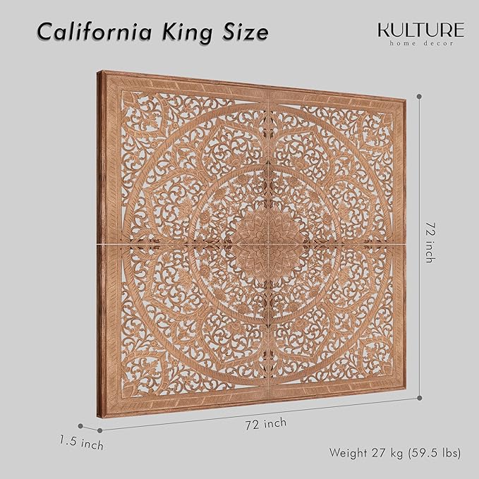 King Wood Headboard Rustic | Carved Full Head Board Only | Wooden Wall Art Full Size Bed | Wall Mount Decor King or Queen | Bed Headboard Panels