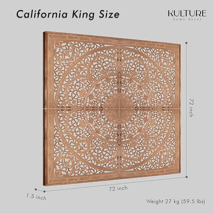 King Wood Headboard Rustic | Carved Full Head Board Only | Wooden Wall Art Full Size Bed | Wall Mount Decor King or Queen | Bed Headboard Panels