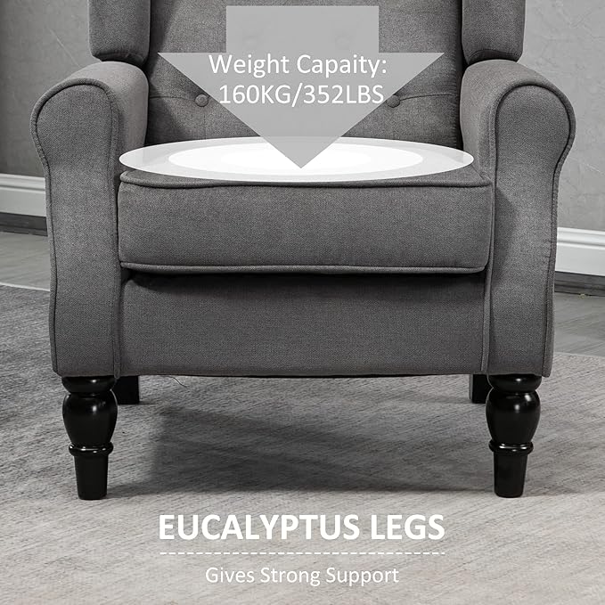 HOMCOM Mid-Century Modern Accent Chair, High Wingback Chair, Button-Tufted Upholstered Fabric Armchair with Retro Wood Legs for Living Room, Bedroom, Dark Gray