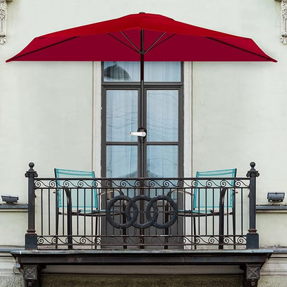 Half Umbrella - 9 ft Patio Umbrella with Easy Crank - Outdoor Patio Shade - Small Canopy for Balcony, Table or Deck by Pure Garden (Red)
