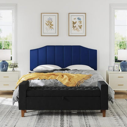 Velvet Queen Size Headboard, Upholstered Headboard Queen/Full Size Wall Mount and Bed Frame Mount, Featuring High-Density Sponge Padding Luxury Texture Easy Assembly Comfort Style-Navy Blue