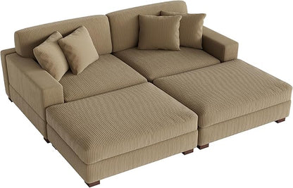 Modular Sectional Couches for Living Room, Modern Loveseat 2-Seater Sofa Couch with Ottoman, Upholstered Couches for Living Room Bedroom, Camel