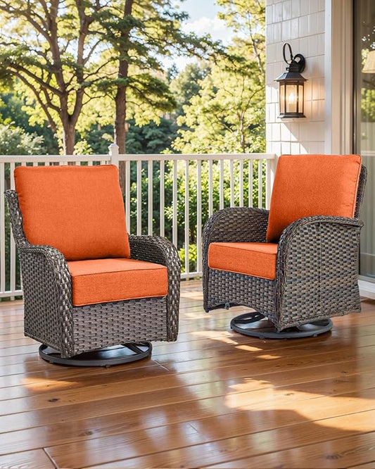 Luxury 22x24/22x25 6-Inch Outdoor Cushions for 5 Peice Patio Furniture Set - Set of 5 Water-Resistant Pillow for Dining Rocking Swivel Chairs Loveseat Couch Sectional Sofa - Orange