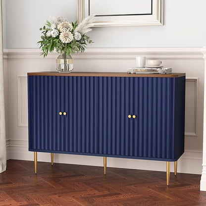 HLR Sideboard Buffet Cabinet, 48" Modern Accent Cabinet with 4 Door and Removable Shelves, Credenza with Storage for Living Room, Dinning Room, Entryway, Blue