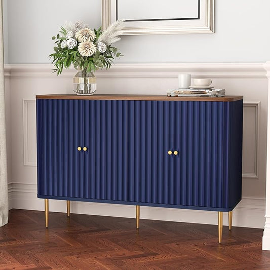 HLR Sideboard Buffet Cabinet, 48" Modern Accent Cabinet with 4 Door and Removable Shelves, Credenza with Storage for Living Room, Dinning Room, Entryway, Blue