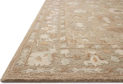 Loloi Chris Loves Julia Dorothea Collection DRT-02 Khaki/Dove 11'-6" x 15' Area Rug Wool Neutral Floral Living Room Bedroom Carpet