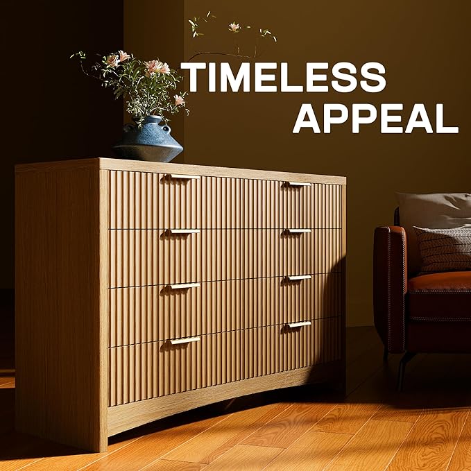 Marsail 8 Drawer Wooden Dresser with Smooth-Glide Drawers, Modern Storage Solution for Bedrooms, Living Rooms, and Hallways, Featuring Large Capacity and an Elegant Natural Wood Finish, Natural Oak