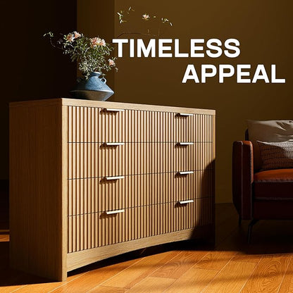 Marsail 8 Drawer Wooden Dresser with Smooth-Glide Drawers, Modern Storage Solution for Bedrooms, Living Rooms, and Hallways, Featuring Large Capacity and an Elegant Natural Wood Finish, Natural Oak