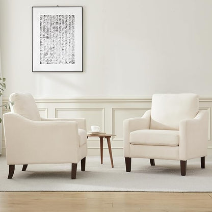 VKNOW Mid Century Modern Accent Chairs Set of 2, Upholstered Living Room Chairs Armchair for Bedroom, Comfy Reading Accent Chairs with Wood Legs for Living Room, Beige