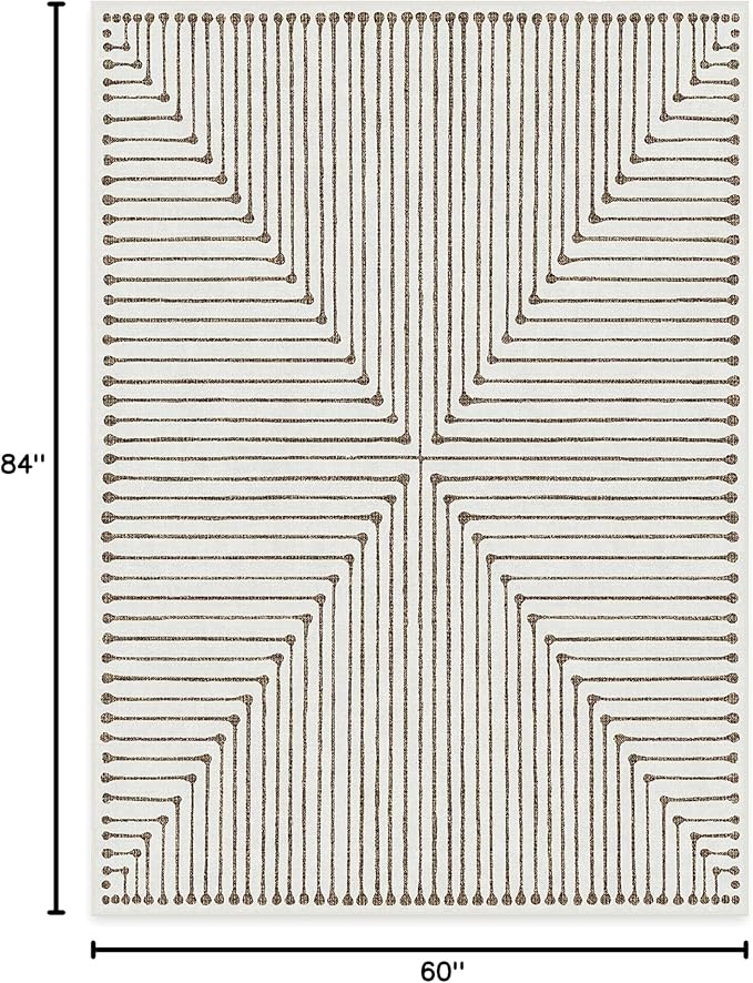 RUGGABLE x Jonathan Adler Machine Washable Modern Area Rug – Inkdrop Camel & Ivory 5x7, Stain-Resistant, Non-Slip – Medium Rugs for Living Room, Bedroom, Hallway, Entryway & Office–with Standard Pad