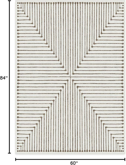 RUGGABLE x Jonathan Adler Machine Washable Modern Area Rug – Inkdrop Camel & Ivory 5x7, Stain-Resistant, Non-Slip – Medium Rugs for Living Room, Bedroom, Hallway, Entryway & Office–with Standard Pad