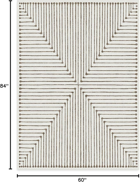 RUGGABLE x Jonathan Adler Machine Washable Modern Area Rug – Inkdrop Camel & Ivory 5x7, Stain-Resistant, Non-Slip – Medium Rugs for Living Room, Bedroom, Hallway, Entryway & Office–with Standard Pad