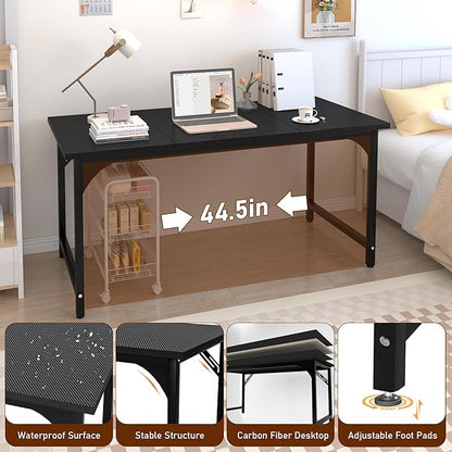 StarGraph Modern Computer Desk 47 Inch Large Office Desk with Carbon Fiber Desktop Home Office Desks with Sturdy Metal Frame Gaming Study Writing Work from Home Desks, Black