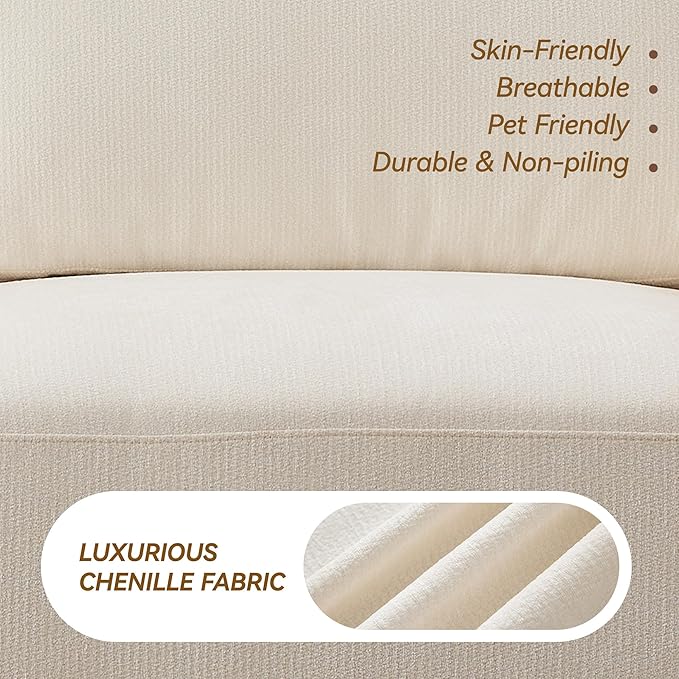 143.8" Modular Sectional Sofa Modern Chenille U-Shaped Couch with Thickened Seat Cushions, Easy Assembly, Upholstered 6 Seater Couch with 2 Movable Ottomans for Living Room, White