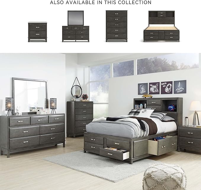 Signature Design by Ashley Caitbrook Contemporary 5 Drawer Chest with Dovetail Construction, Weathered Gray