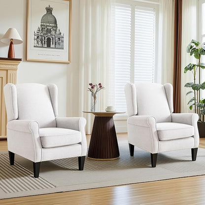 Accent Chair Set of 2, Modern Living Room Chairs with Wingback, Comfy Upholstered High Back Single Sofa for Bedroom, Mid-Century Reading Armchair Sillas para Sala