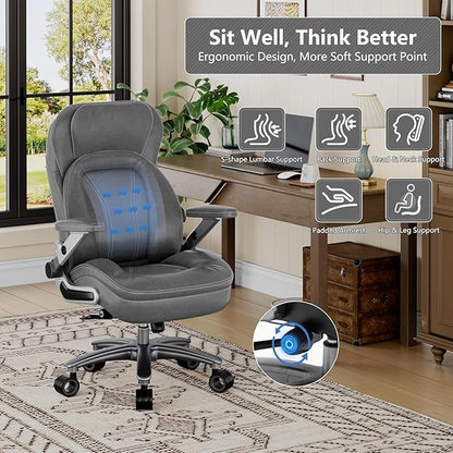 Big and Tall Office Chair, 600lbs Heavy Duty Desk Chair with 5D Arms, Adjustable Lumbar Support & Height, Tilt Function, PU Leather High Back Ergonomic Executive Computer Chair with 3'' Silent Casters