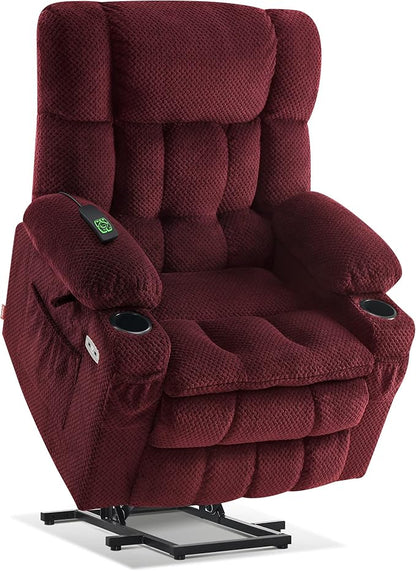 MCombo Dual Motor Power Lift Recliner Chair with Massage and Heat for Elderly People, Infinite Position, USB Ports, Cup Holders, Fabric 7890 (Medium, Burgundy)