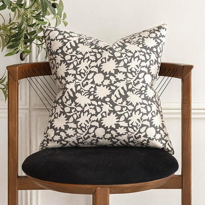 Foindtower Set of 2 Decorative Neutral Floral Throw Pillow Covers Accent Farmhouse Cushion Covers Boho Vintage Pillowcase for Couch Sofa Bedroom Living Room Home Decor,22×22 Inch,Rustic Gray