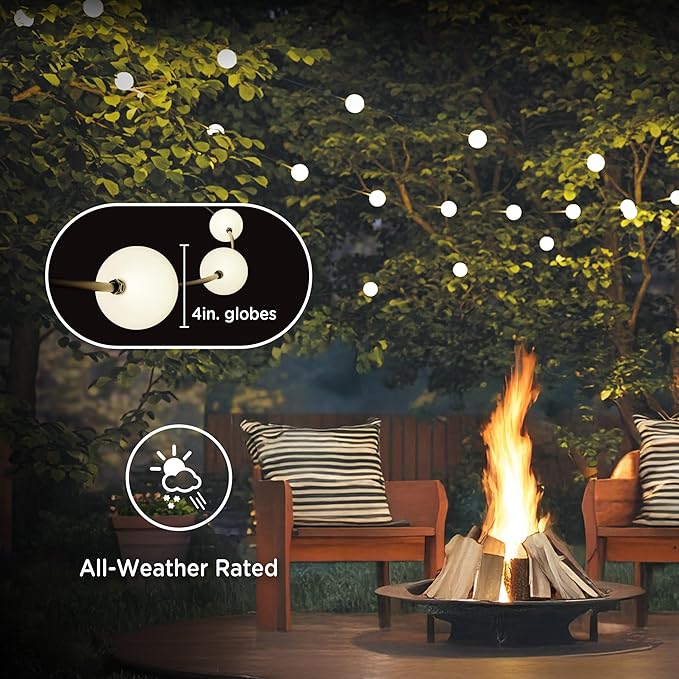 Enbrighten Globe Outdoor String Lights, 44ft, 12 Large 4in Round Bulbs, 2700K Warm White LED, Waterproof, Patio, Backyard, Garden, Pergola, Balcony, 84331