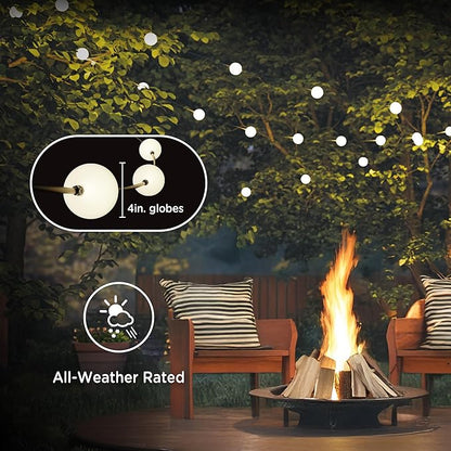 Enbrighten Globe Outdoor String Lights, 44ft, 12 Large 4in Round Bulbs, 2700K Warm White LED, Waterproof, Patio, Backyard, Garden, Pergola, Balcony, 84331