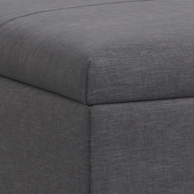 SIMPLIHOME Gabbie 36 inch Wide Contemporary Square Square Coffee Table Storage Ottoman in Slate Grey Polyester Linen, Assembled, for The Living Room, Entryway and Family Room