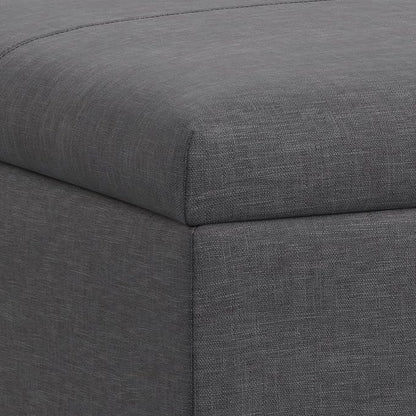 SIMPLIHOME Gabbie 36 inch Wide Contemporary Square Square Coffee Table Storage Ottoman in Slate Grey Polyester Linen, Assembled, for The Living Room, Entryway and Family Room