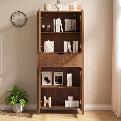 69" Tall Farmhouse Storage Cabinet with Drawer & Adjustable Shelves, Grille Door Organizer Unit, Anti-Tip Design for Bathroom, Kitchen, Living Room, Rustic Brown
