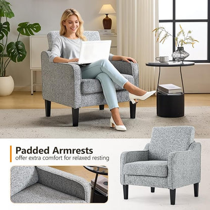 VINGLI Accent Chair for Living Room Chairs Reading Chair for Bedroom Chair Scooped Arm Chair Mid Century Modern Accent Chairs Upholstered Comfy Chair for Apartment, Waiting Room (2, Texture Gray)