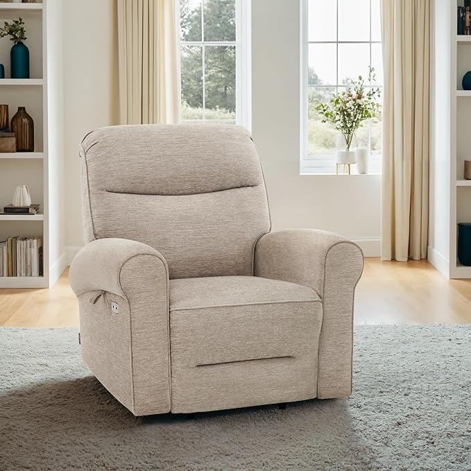 MCombo Dual Motor Power Lift Recliner Chair with Massage and Heat for Elderly, USB Ports, Lay Flat, Fabric 7666 (Beige)
