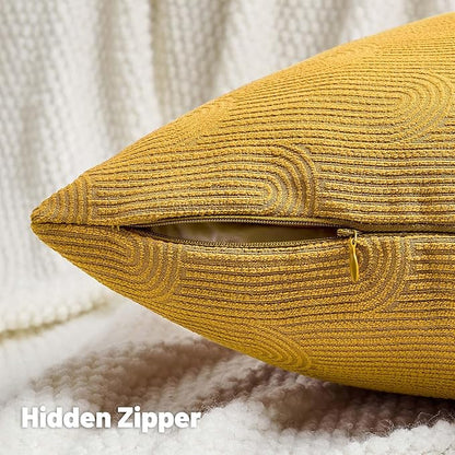 FUTEI Mustard Yellow Chenille Decorative Throw Pillow Covers 16x16 Inch Set of 2,Soft Cozy Striped Geometric Patterns Cushion Cases,Modern Home Decor for Couch Bed Living Room