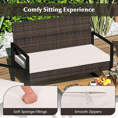 Tangkula 8 Pieces Patio Furniture Set, Outdoor Rattan Conversation Set w/Cushioned Chairs & Wood Plastic Coffee Table, Wicker Sectional Seating Furniture for Backyard, Poolside, Porch (Off White,2)
