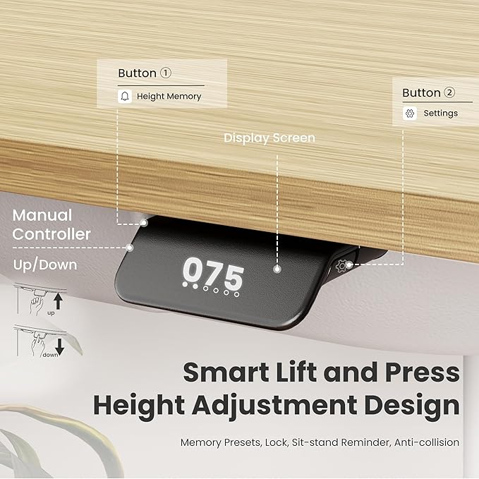 COLAMY Electric Standing Desk, Whole-Piece Gaming Desk with Dual Motors, Ergonomic Footrest, Drawers for Storage, Adjustable Height Sit-Stand Desk for Home Office (MFC Desktop, Light Maple + White)