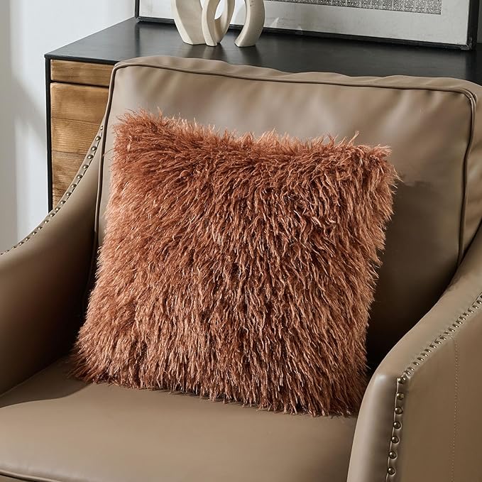 FUTEI Rust Decorative Throw Pillow Covers 18x18 Inch Set of 2,Soft Cozy Faux Fine Wool Textured Cushion Case,Modern Home Luxury Decor for Couch Bed Living Room
