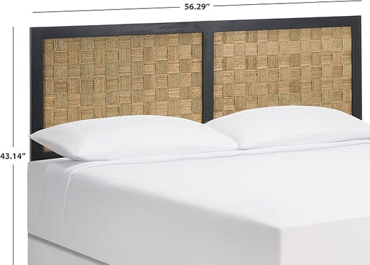 SAFAVIEH Home Collection Halvor Rattan King Size Headboard Solid Wood Black Frame & Natural Brown