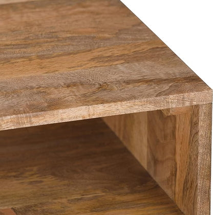 SIMPLIHOME Hunter Console Table - 55 Inch Wide Solid Mango Wood and Metal Sofa Table in Natural, Industrial Storage Table for Entryway or Living Room with 2 Open Cubbies and Black Hairpin Legs