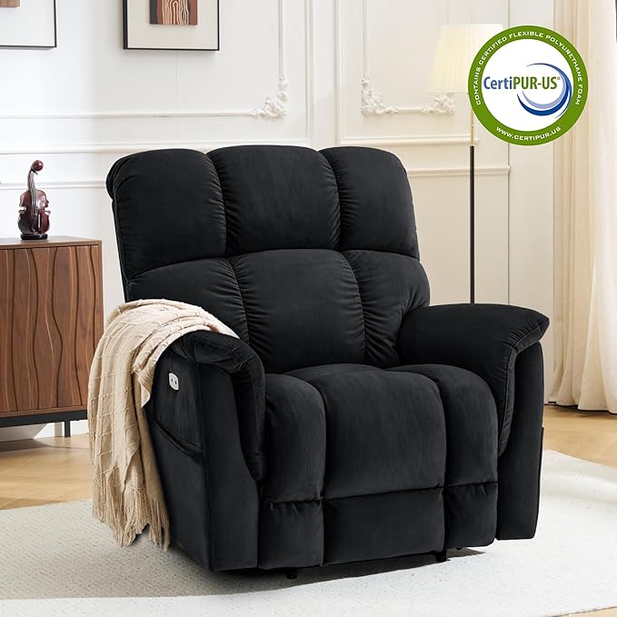 MCombo Large-Wide Dual Motor Power Lift Recliner Chair, Massage and Dual Heating for Elderly People, Infinite Position, Fabric R7166 (Black)