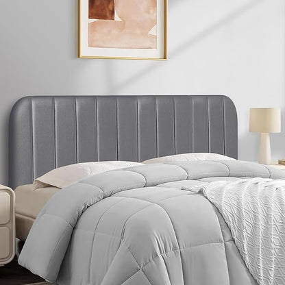 Upholstered Headboard - Striped Interval - Adjustable Height - Metal Legs - Bed Frame (Grey, Queen (U.S. Standard))