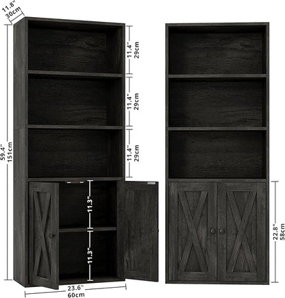 IRONCK Industrial Bookshelves and Bookcases with Doors 11.8 in Depth Set of 2 Floor Standing 5 Shelf Display Storage Shelves Bookcase Home Decor Furniture for Home, Office, Living Room, Bedroom