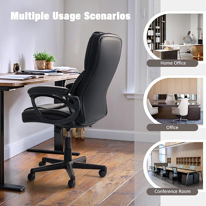 JUMMICO Executive Office Chair High Back Managerial Home Desk Chair, Adjustable Swivel Computer PU Leather Chair with Lumbar Support (Black)