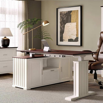 EUREKA ERGONOMIC 60x26 Executive Standing Desk with File Cabinet Drawers,L Shaped Adjustable Height Desk Home Office Computer Desk with Storage