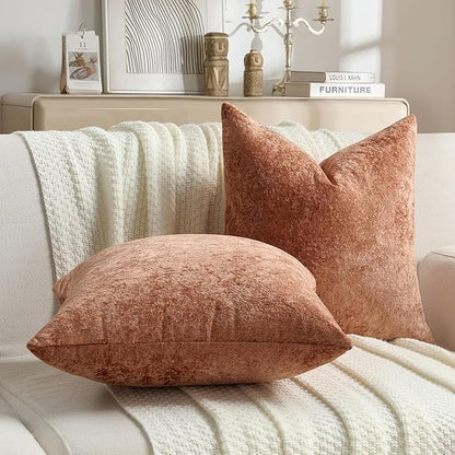 FUTEI Rust Flannel Throw Pillow Covers 24x24 Inch Set of 2,Soft Dimensional Textured European Cushion Cases,Modern Home Decor for Couch Living Room