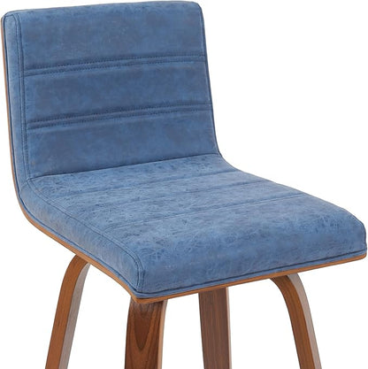Vienna Modern Swivel Bar Height Stool with Vintage Blue Upholstered Seat and Walnut Finished Wood Frame Set of 2