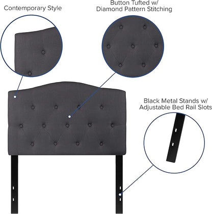 BizChair Tufted Upholstered Twin Size Headboard in Dark Gray Fabric