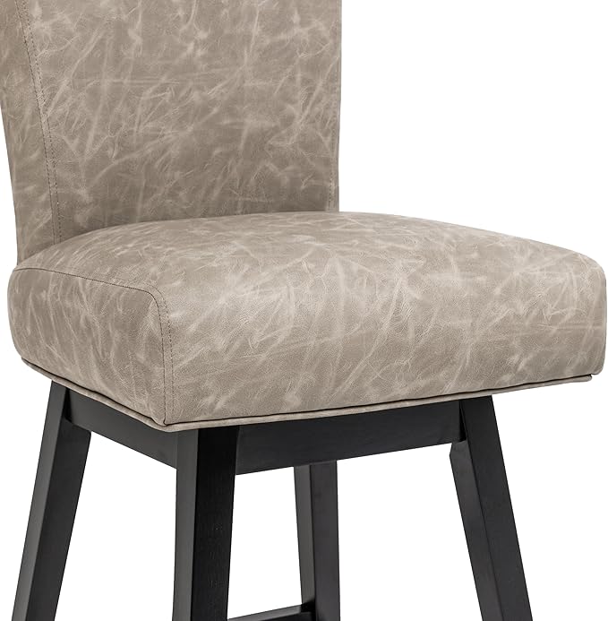 Bar Stool, PU Leather Barstool, 26 Inch Upholstered Counter Stools with 15.7" High Back and Footrest, Swivel Counter Height Barstools for Kitchen Island Home Bar Greige